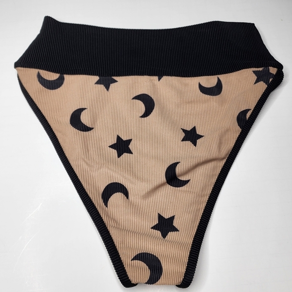 NWOT Beach Riot Moon and Stars Bikini Bottoms Tan Black Small - Picture 4 of 8